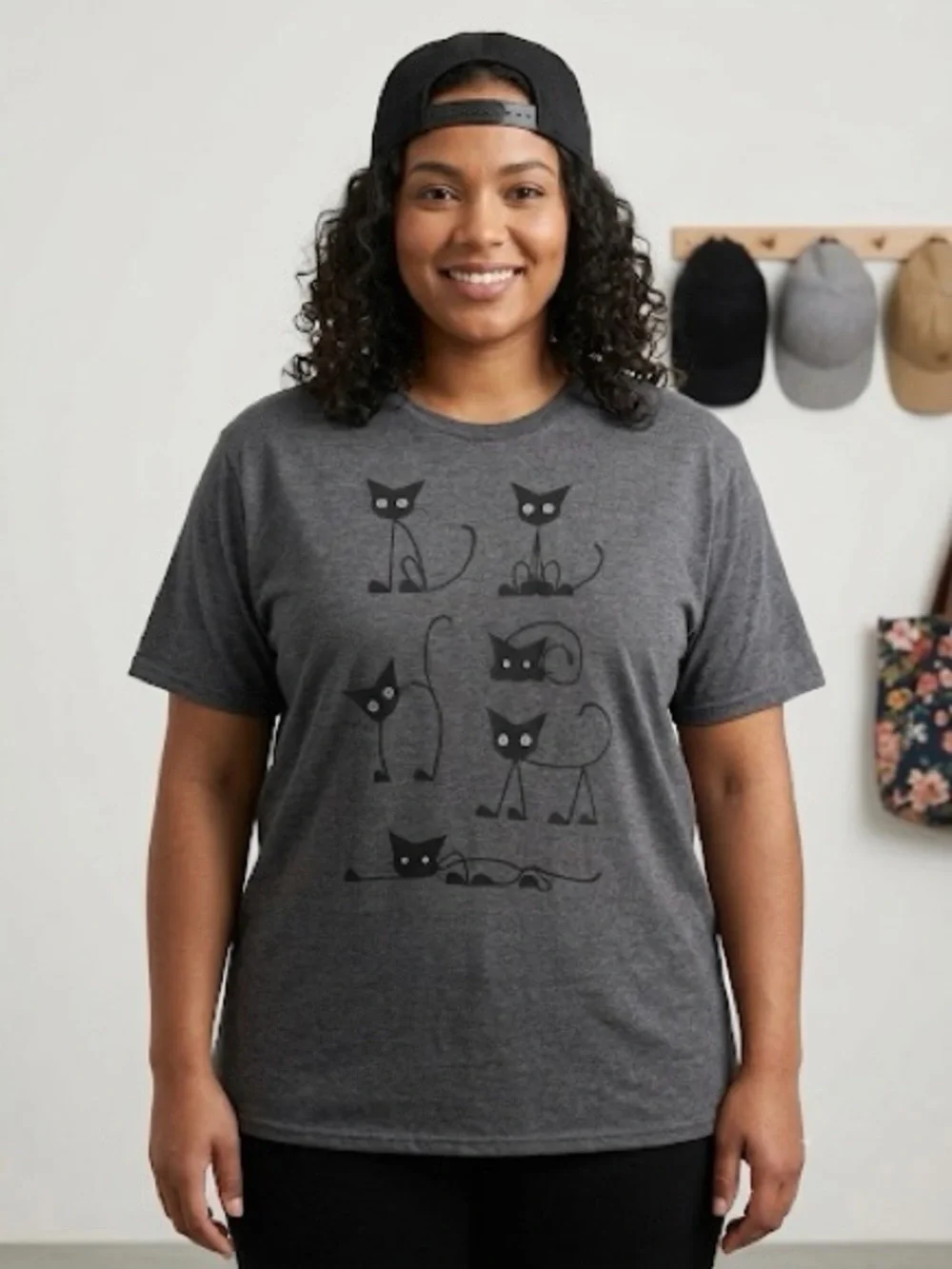 Halloween Gray Cat Graphic Tee - Cute Cats Design